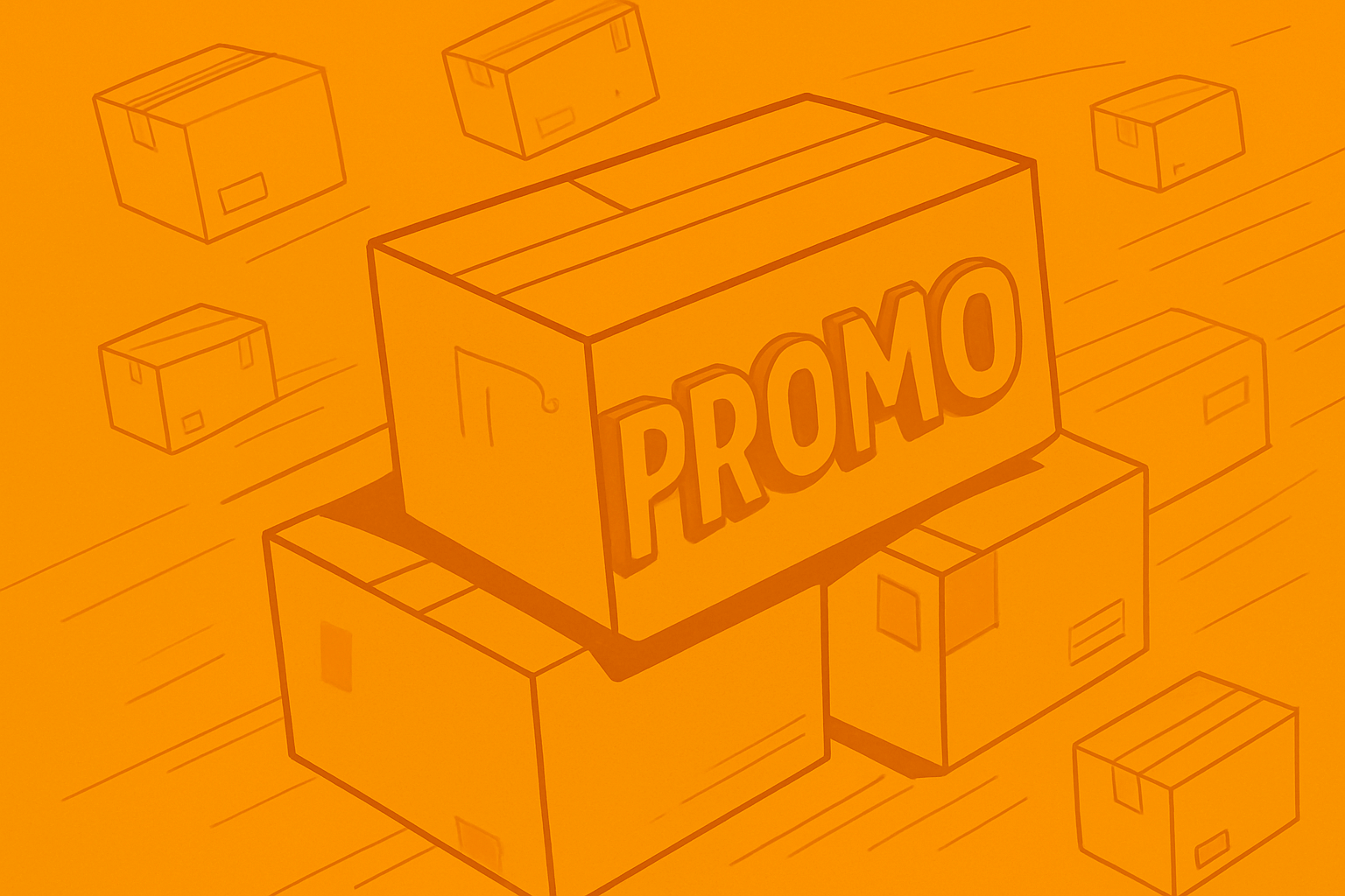 Stack of boxes with 'PROMO' text on an orange background