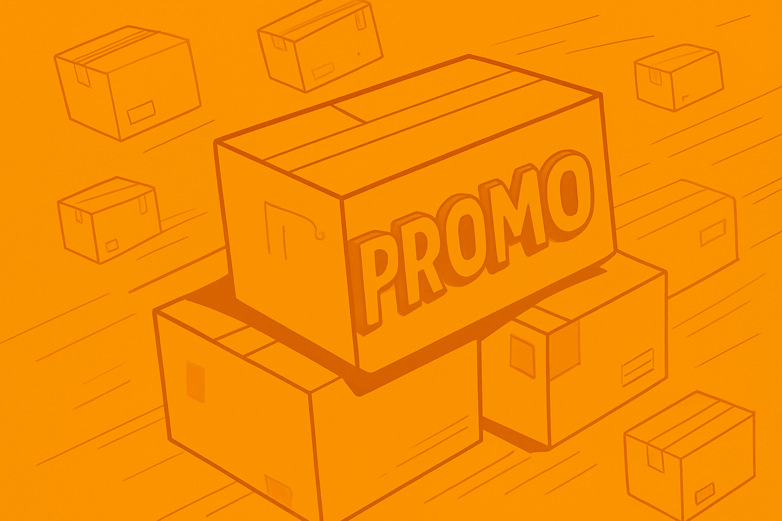 Stack of boxes with 'PROMO' text on an orange background