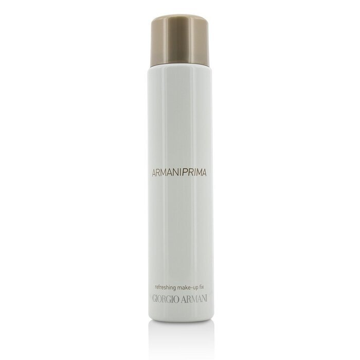 Giorgio Armani Prima Refreshing Make‑Up Fix – slim white bottle with gold cap, 10 ml.