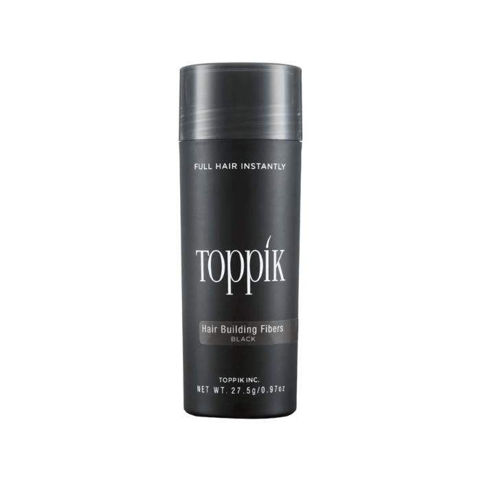 Toppik Hair Building Fibres hairline powder in black cylindrical container, 27.5 g